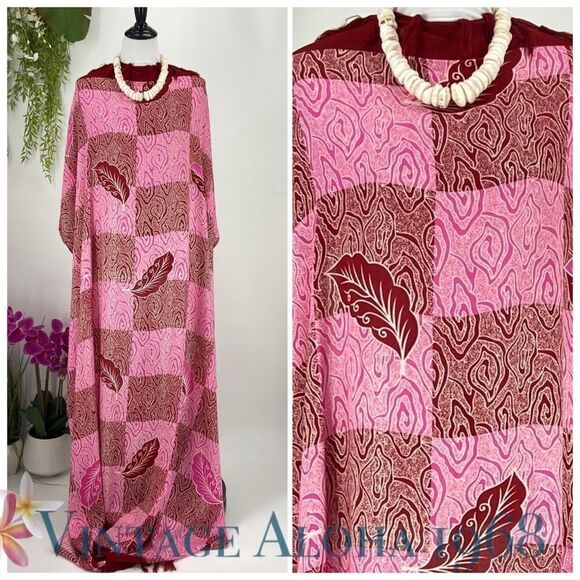 Maroon/Pink Abstract Checkered SARONG Pareo Lavalava Beach Wrap Skirt Summer Sca - Picture 4 of 4